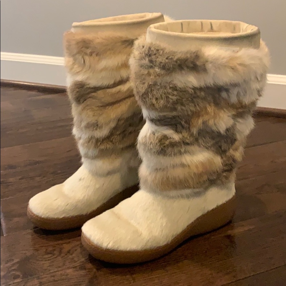 Pajar White Goat/Beige Rabbit Fur Boots